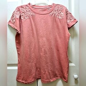 Lucky Brand Dusty Pink Embroidered Top Shirt Size Medium